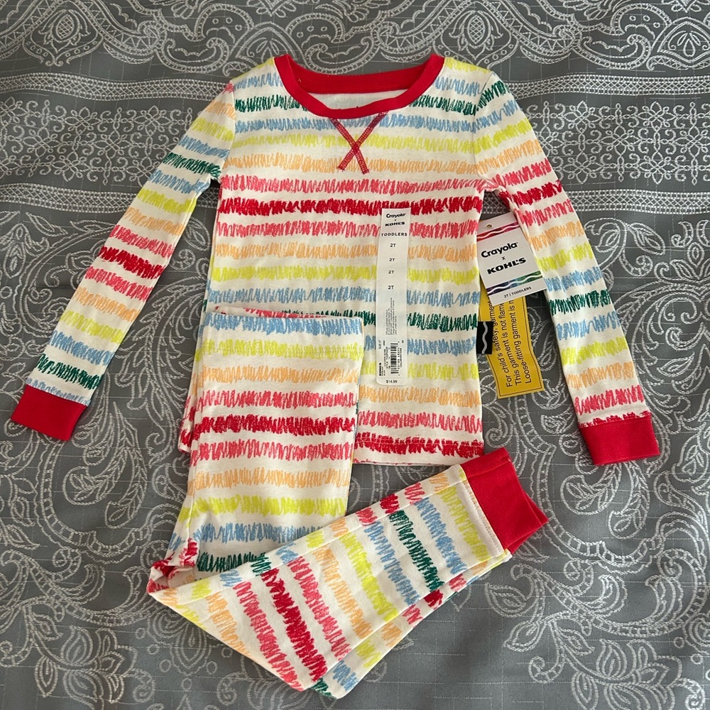 Crayola Multicolor Scribble Stripe Pajama Set with Red Trim